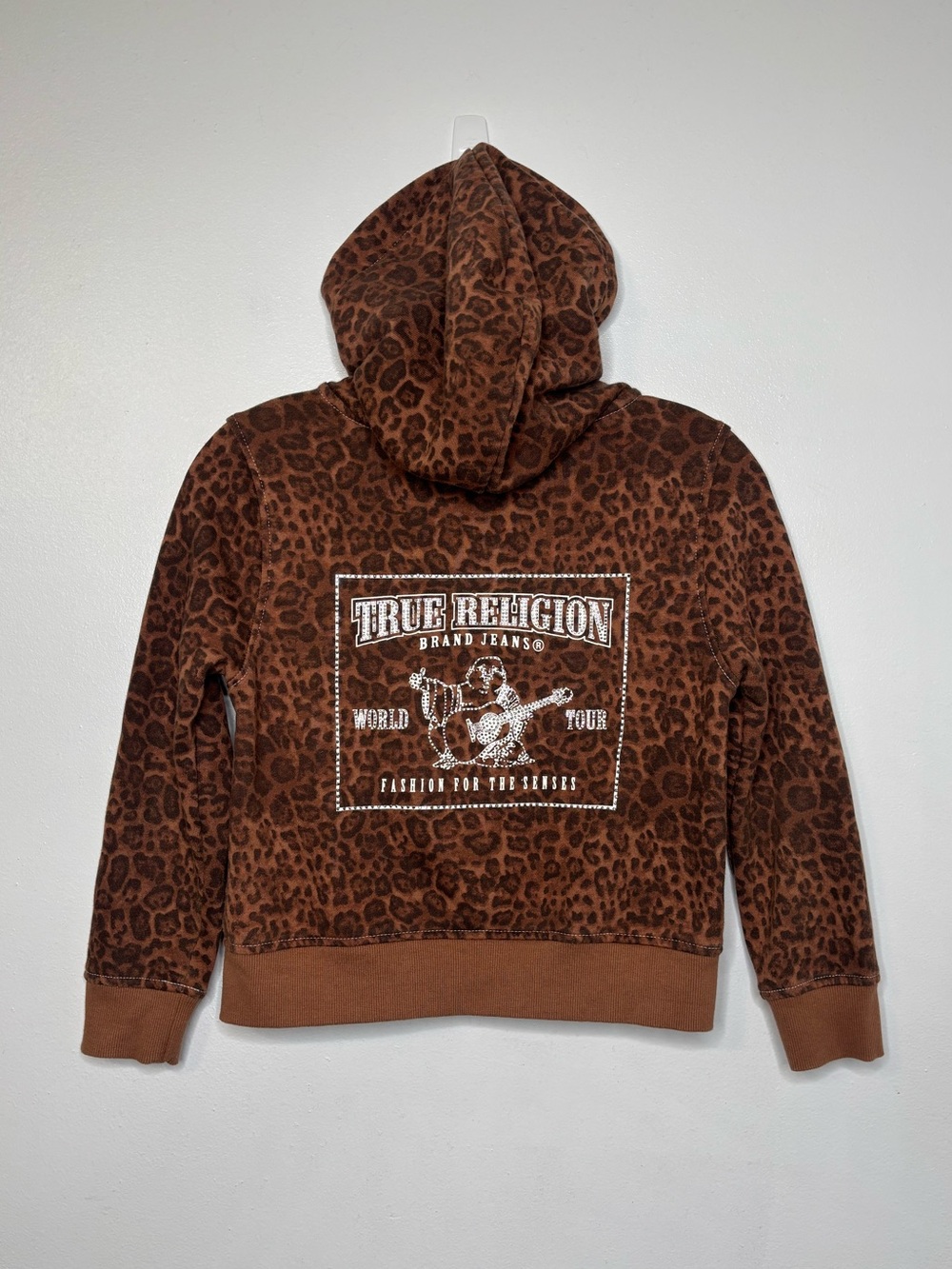 True Religion Leopard Print Crystal Hoodie Full Zip Sweatshirt Jacket Girls Lg.